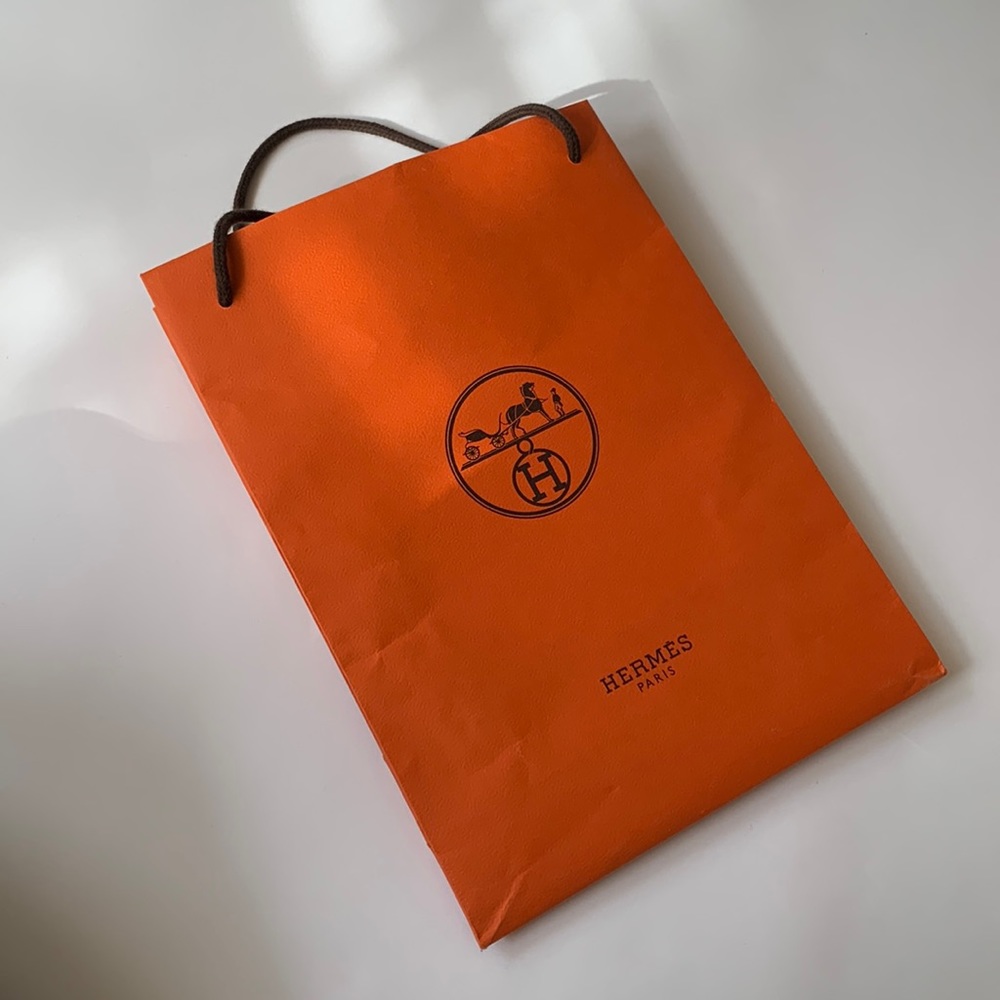 Hermes shopping bag 11.5x8 inches with brown straps
